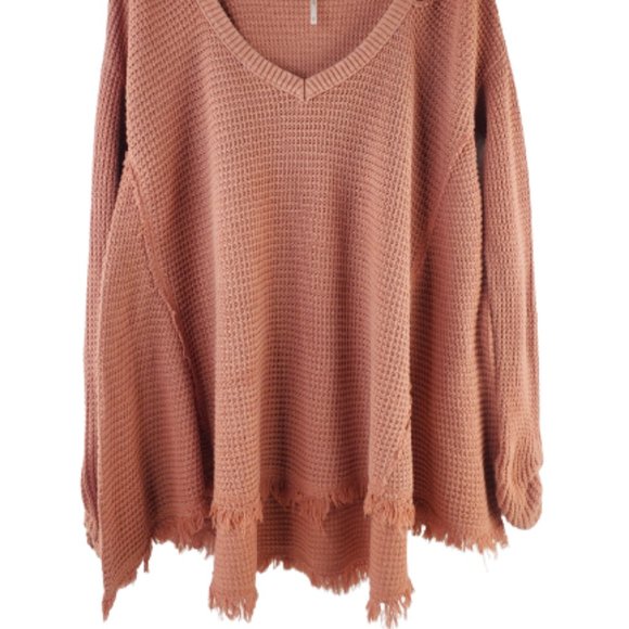 Free People Orange Moonshine V-neck Waffle Pullover. Size Medium - Picture 3 of 5